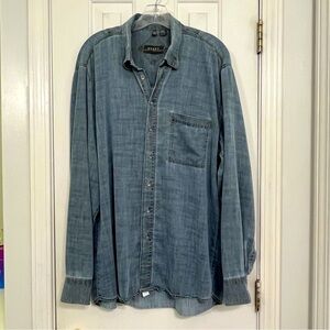 Haupt men’s 100% Lyocell chambray long sleeve button down shirt, large 16 1/2.